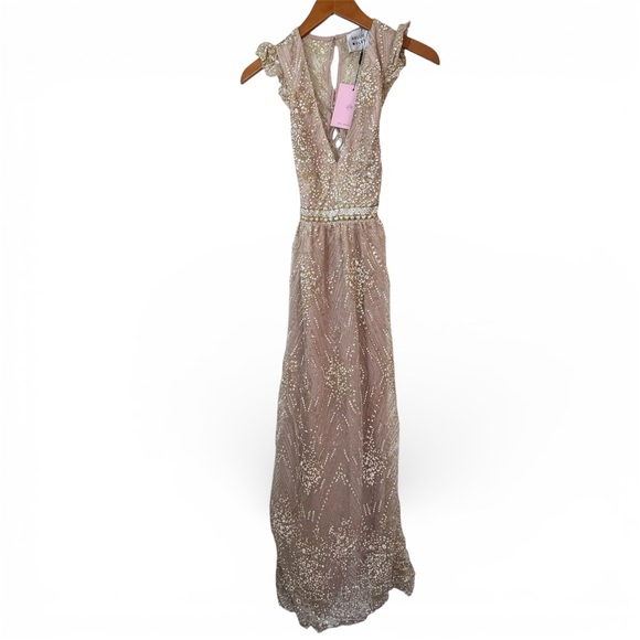 NWT Hello Molly Elegant Cream Sequin Maxi Formal Gown Size 4 - Picture 3 of 12